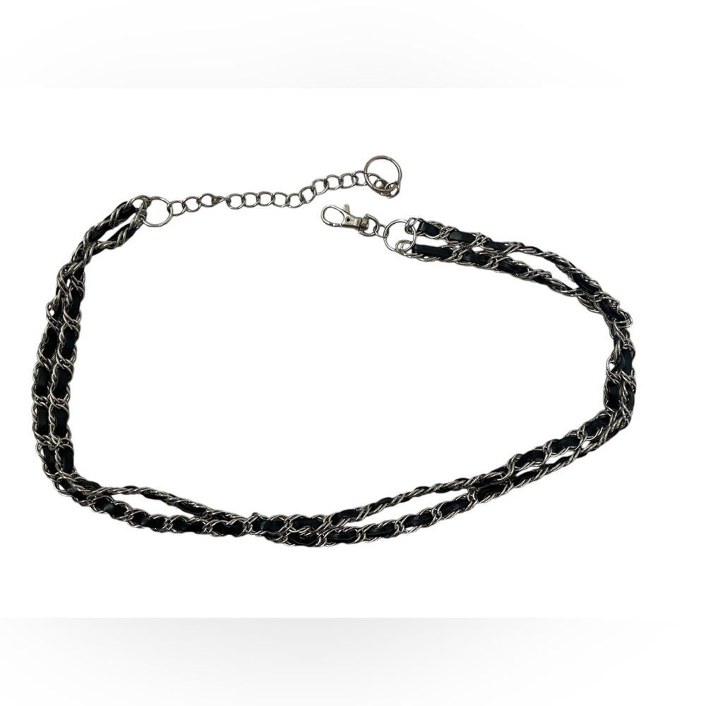 Vintage Y2K Double Chain Black & Silver Belt
